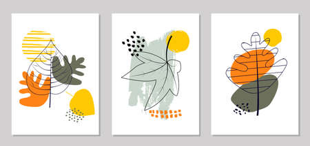 Set of Simple design templates of autumn backgrounds. Abstract creative shapes in minimal trendy style.のイラスト素材