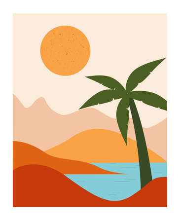 Simple design template of background. Abstract creative background with palm in minimal trendy style.のイラスト素材