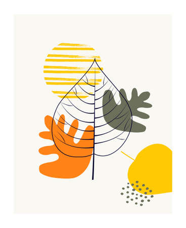 Abstract shapes with autumn leavesのイラスト素材
