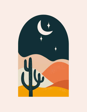 Desert abstract landscape at nightのイラスト素材