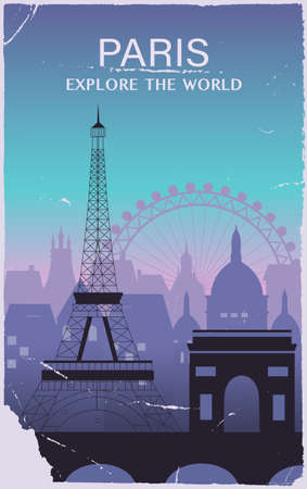 Paris city travel background in old style. Vector illustrationのイラスト素材