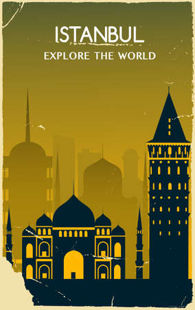 Istanbul city Turkey in old style. Vector illustrationのイラスト素材