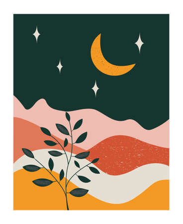 Desert landscape at nightのイラスト素材