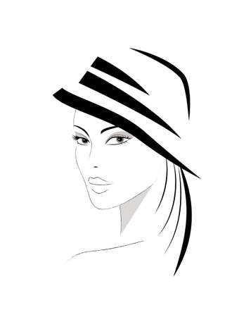 Logo of the woman in hat with long hairのイラスト素材