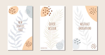 Set of botanical art lines on abstract backgroundsのイラスト素材