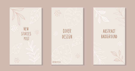 Set of botanical art lines on abstract backgroundsのイラスト素材