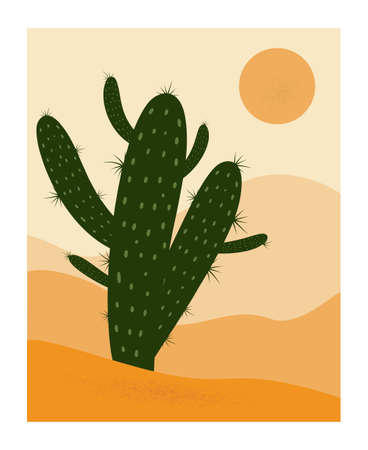 Desert abstract landscape. Minimalist wall art.のイラスト素材