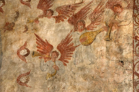Frescoes in the Collegiate Church of Alquezar, Huesca, Aragon, Spainの写真素材