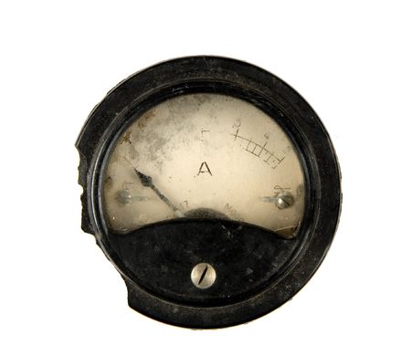 Close-up of an ancient ammeter, isolated on whiteの写真素材