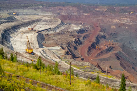 Industrial quarry for the extraction of natural resources, top view.