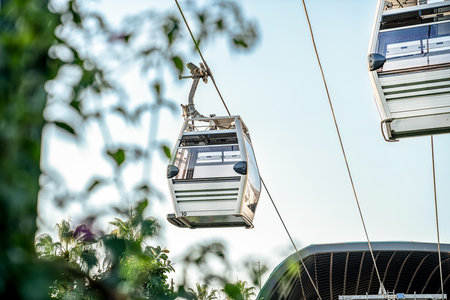 Funicular cabins approaching landing station on Cleopatra beach, close-upの写真素材