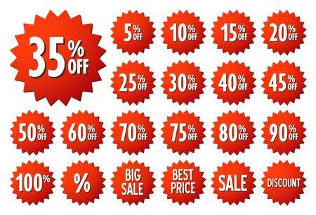 Sale vector label icons. Discount stickers set for shop, retail, promotion. Best price, big sale, 35% off, special offer, discount icons.のイラスト素材