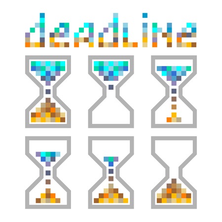 Hourglass time management business colours icons set. Deadline, animated pixel style sandclock,...