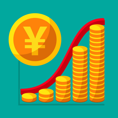 Represent of financial growth concept with the schedule of the stacks of gold coins. Money flat icon, Japanese yen symbol. Vector illustration for web and commercial use.のイラスト素材