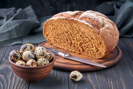 Pumpernickel - bread made with a combination of rye flour and whole rye grains.の写真素材
