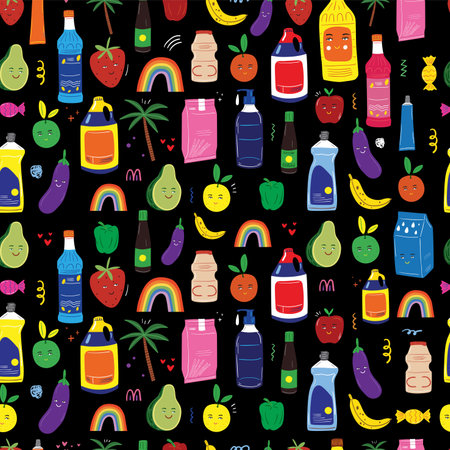 Seamless pattern grocery illustration set from supermarketのイラスト素材