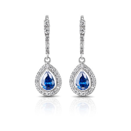 Jewelry. Silver earrings with sapphiresの写真素材