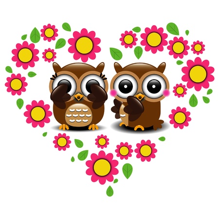 Couple of owls in love のイラスト素材