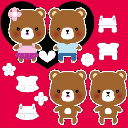 teddy bear couple with different clothesのイラスト素材