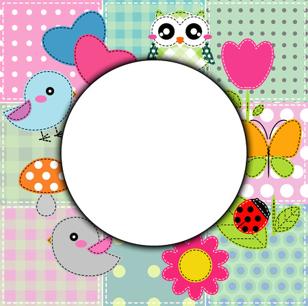 Background with heart, flower, mushrooms, butterfly and birdsのイラスト素材