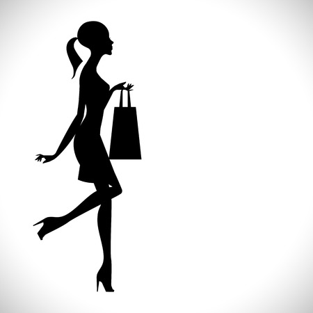 Vector fashion shopping girl silhouetteのイラスト素材