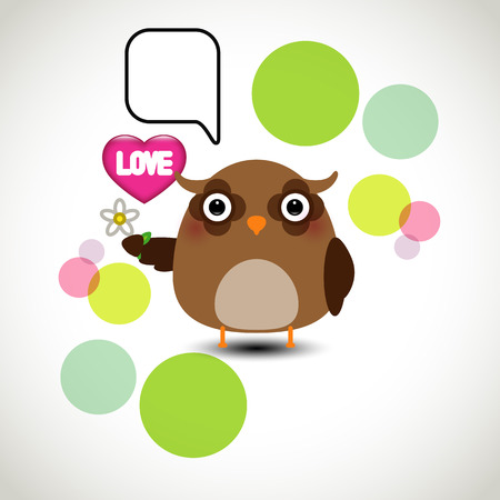 Cute owl holding a flower with a speech bubbleのイラスト素材
