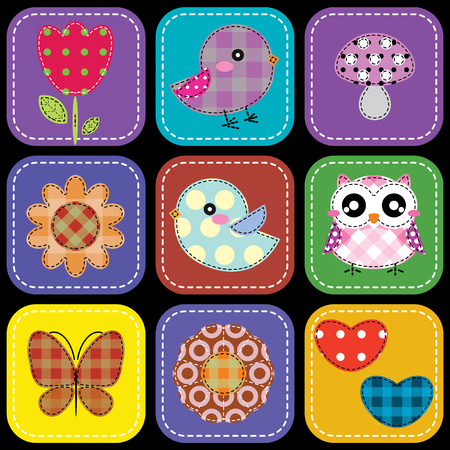 Background with heart flower mushrooms butterfly and birdsのイラスト素材