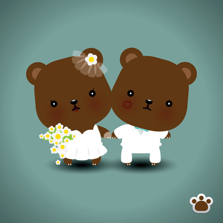 Wedding teddy bears. Vector illustrationのイラスト素材