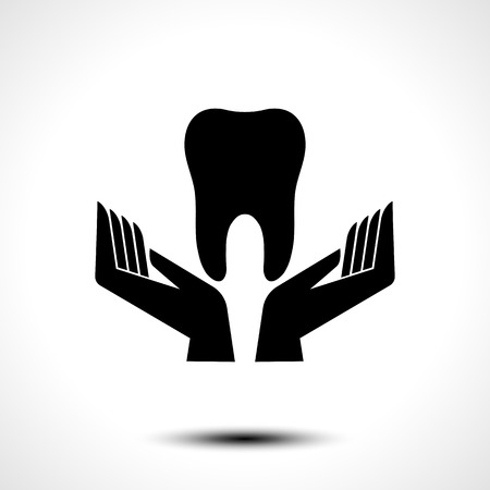 Hand holding a tooth icon, dental and health care vector symbol.のイラスト素材
