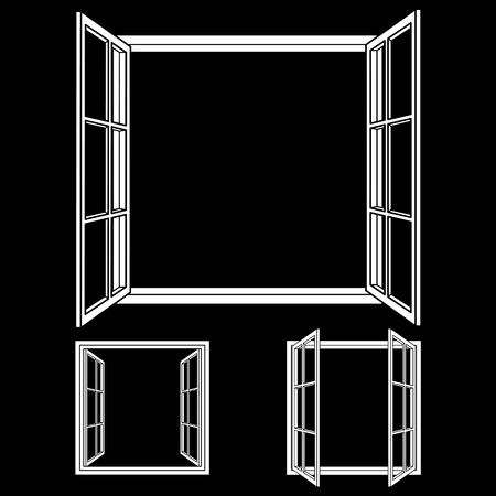 Open window frame icons. Add your own image or text. Vector illustration of an open window.のイラスト素材
