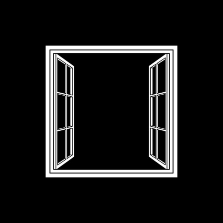 Open window frame icon. Add your own image or text. Vector illustration of an open window.のイラスト素材