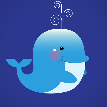 Blue smiling whale cartoon character with water fountain blow. Vector illustrationのイラスト素材