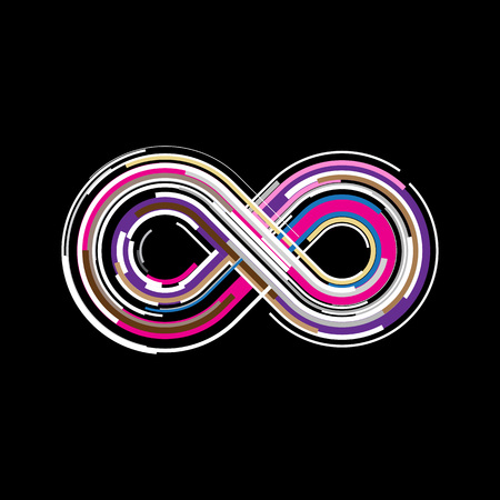 Colorful abstract infinity, endless symbol and icon isolated on black background. Vector...