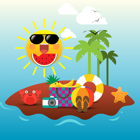 Summer concept. Flat icons with place for text. Vector illustration.のイラスト素材