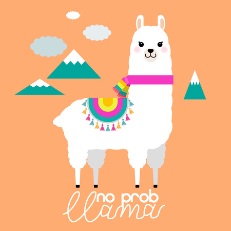 Cute llama and alpaca illustration for nursery design, poster, greeting, birthday card, baby shower design and party decorのイラスト素材