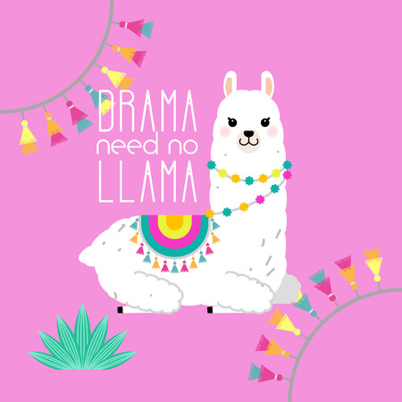 Cute llama and alpaca illustration for nursery design, poster, greeting, birthday card, baby shower design and party decorのイラスト素材