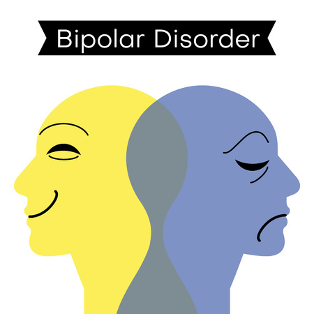 Mood disorder. Split personality. Bipolar disorder mind mental. Dual personality concept. Vector illustration.のイラスト素材