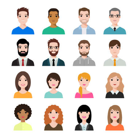 People icons set avatar profile diverse faces (use for social network) . Vector illustration of flat...