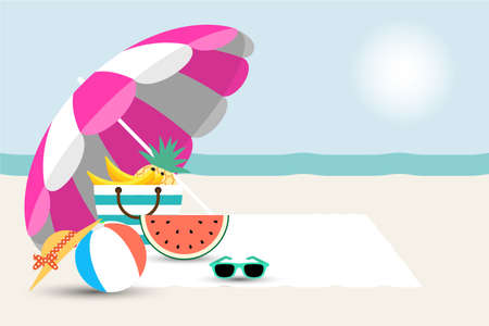 Summer time , sea with beach elements banner design for text. Vector illustration.のイラスト素材