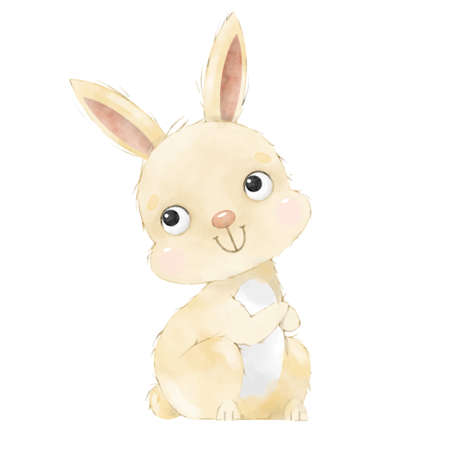 Hand drawn cute Easter bunny isolated on white background. Hand painted illustration.のイラスト素材