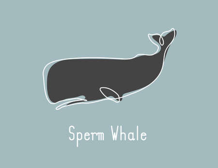 Single continuous line drawing of sperm whale for marine company logo identity. Big fish mammal animal mascot concept for business logotype. Modern one line draw design illustration vector graphicのイラスト素材