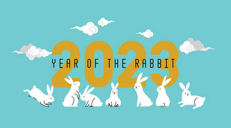 Happy Chinese new year 2023, the year of the rabbit zodiac. Little bunny greeting card, poster,...