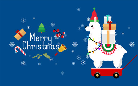 Cute llama and alpaca with Christmas holidays theme. Cute design for nursery, poster, Merry Christmas, birthday greeting card. Vector illustration.のイラスト素材