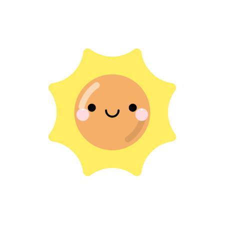 Cute smiling sun character icon. Vector illustration in kawaii cartoon style.のイラスト素材