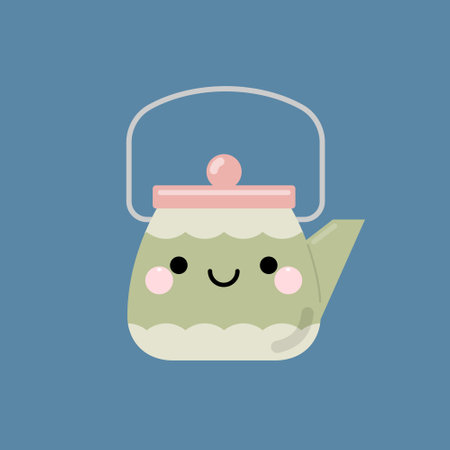 Cute happy smiling teapot cartoon character icon. Vector illustration in kawaii cartoon style.のイラスト素材