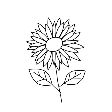 Sunflower doodle illustration in vector. Hand drawn sunflower icon in vector. Coloring book for children.のイラスト素材