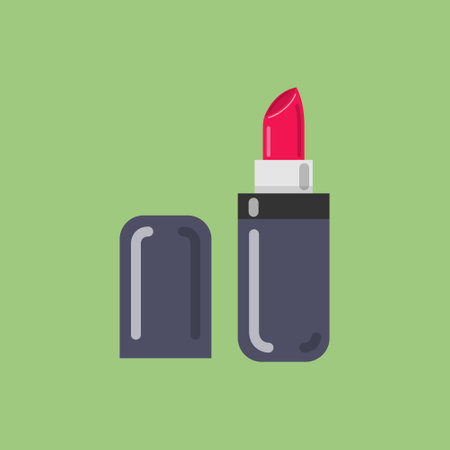 Red lipstick with lid icon. Cosmetic concept. Vector illustration.のイラスト素材