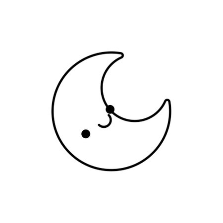 Cute smiling crescent moon cartoon character emoji character line icon. Coloring book for children. Vector illustration in outline style.のイラスト素材