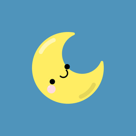 Cute smiling crescent moon cartoon character emoji icon. Vector illustration in kawaii cartoon style.のイラスト素材