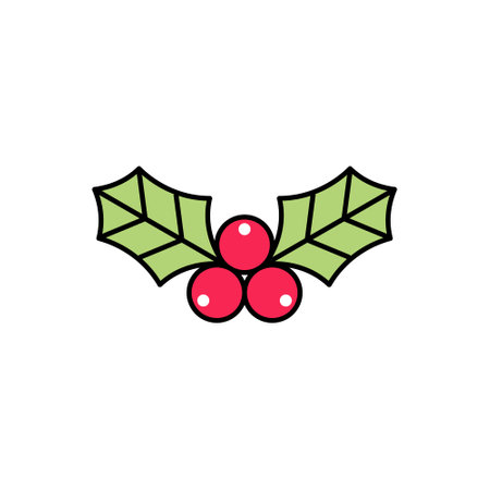 Christmas holly berry icon isolated on white background. Symbol of holiday, Christmas, New Year celebration. Vector illustration.のイラスト素材